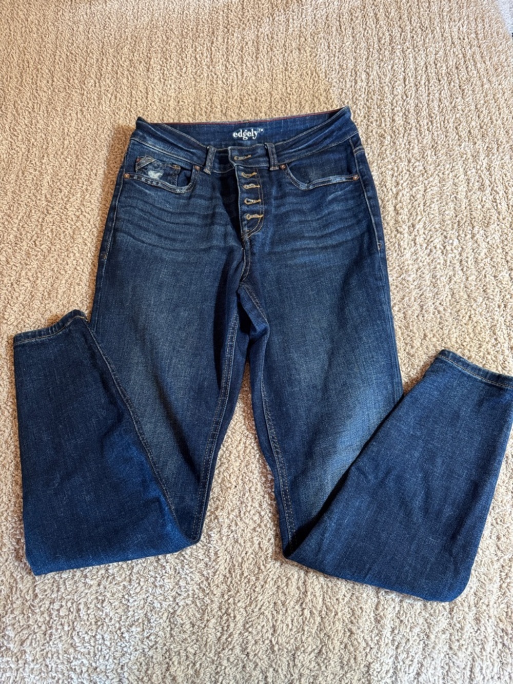 Edgely Dark Blue High-Rise Skinny Jeans with Button Fly